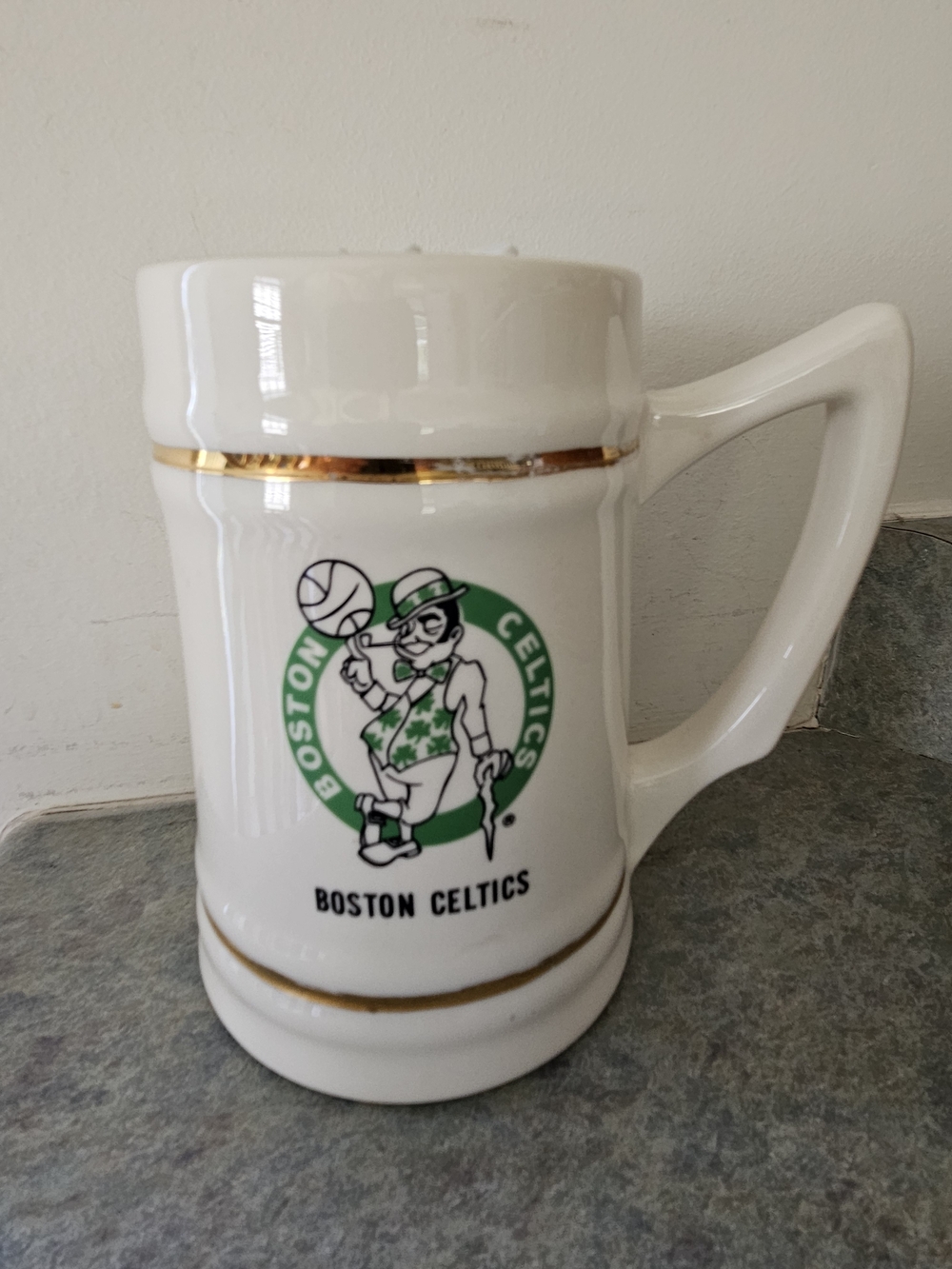 Boston Celtics Ceramic Beer Stein with Gold Trim - White and Green